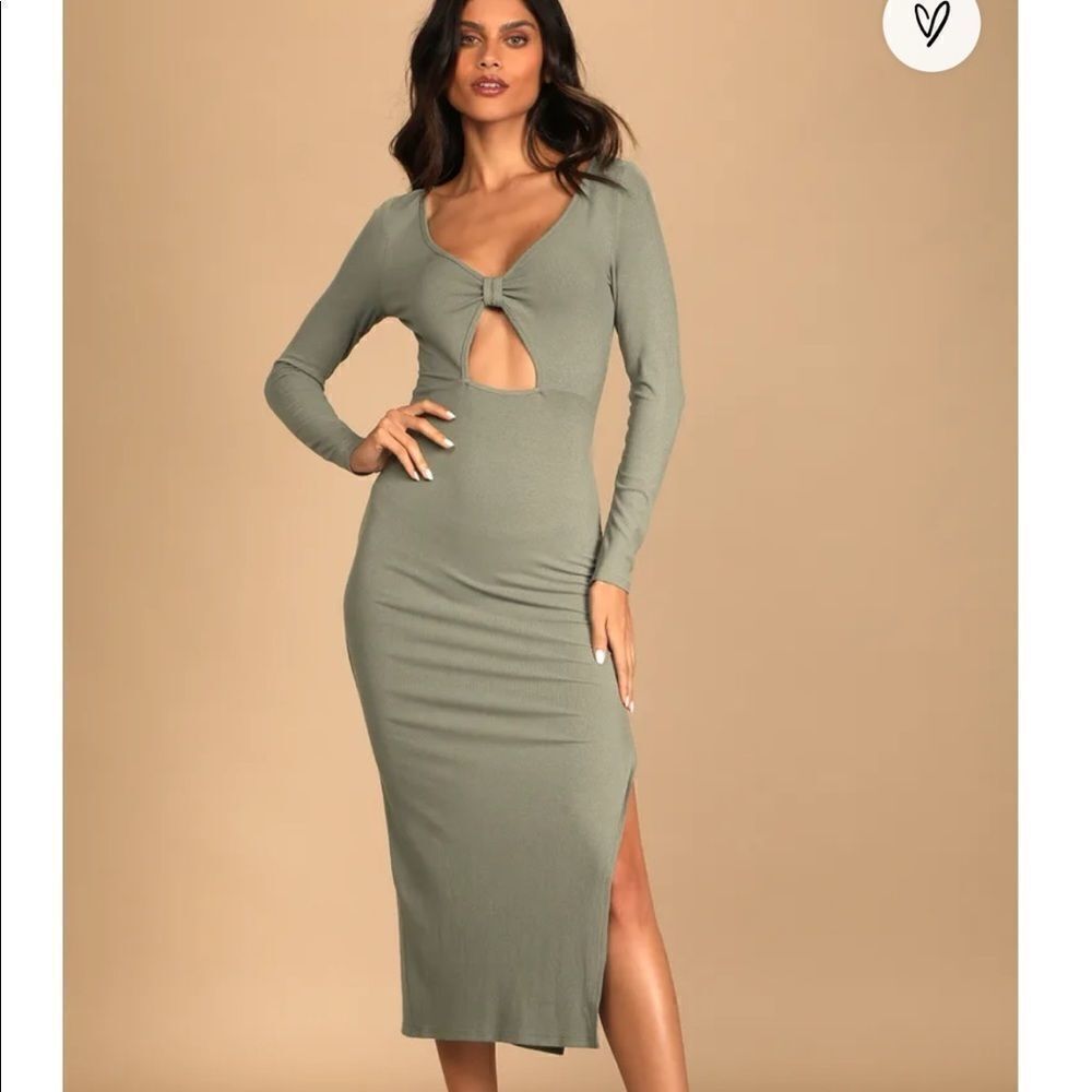 NWT LULU’S Pick of the Season Sage Green Cutout Long Sleeve Midi Dress s…